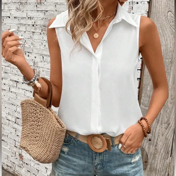 New Sleeveless White Blouse - Picture 3 of 5